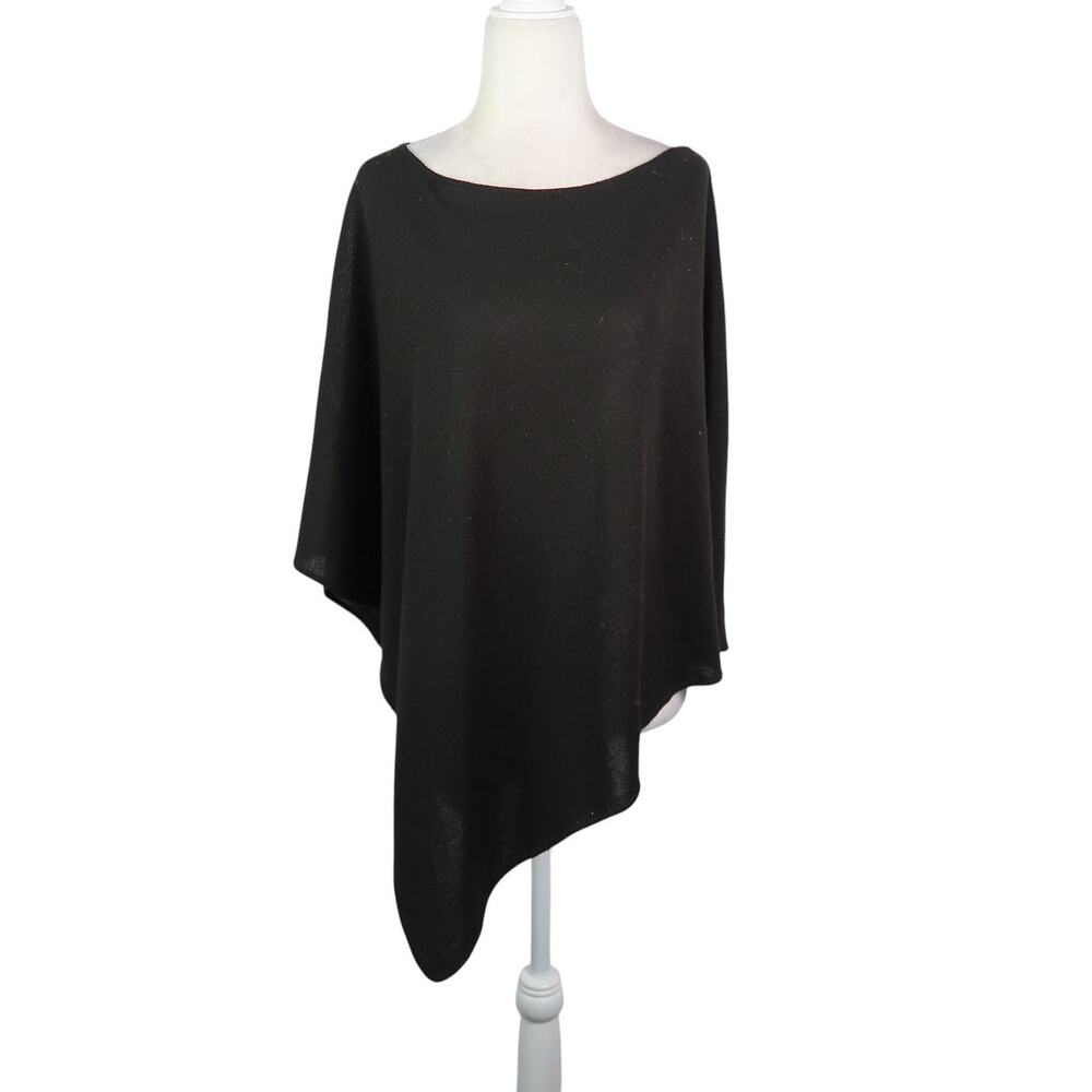 Vintage 90s Notations Black Knit Poncho Shawl Sweater